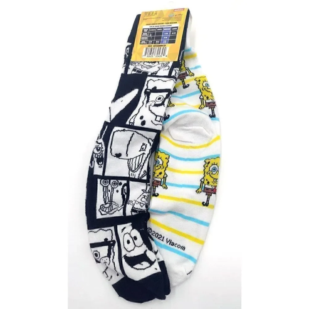 Sponge Bob Squarepants Socks 2 PAIR Size Medium Unisex Men Women and Kids